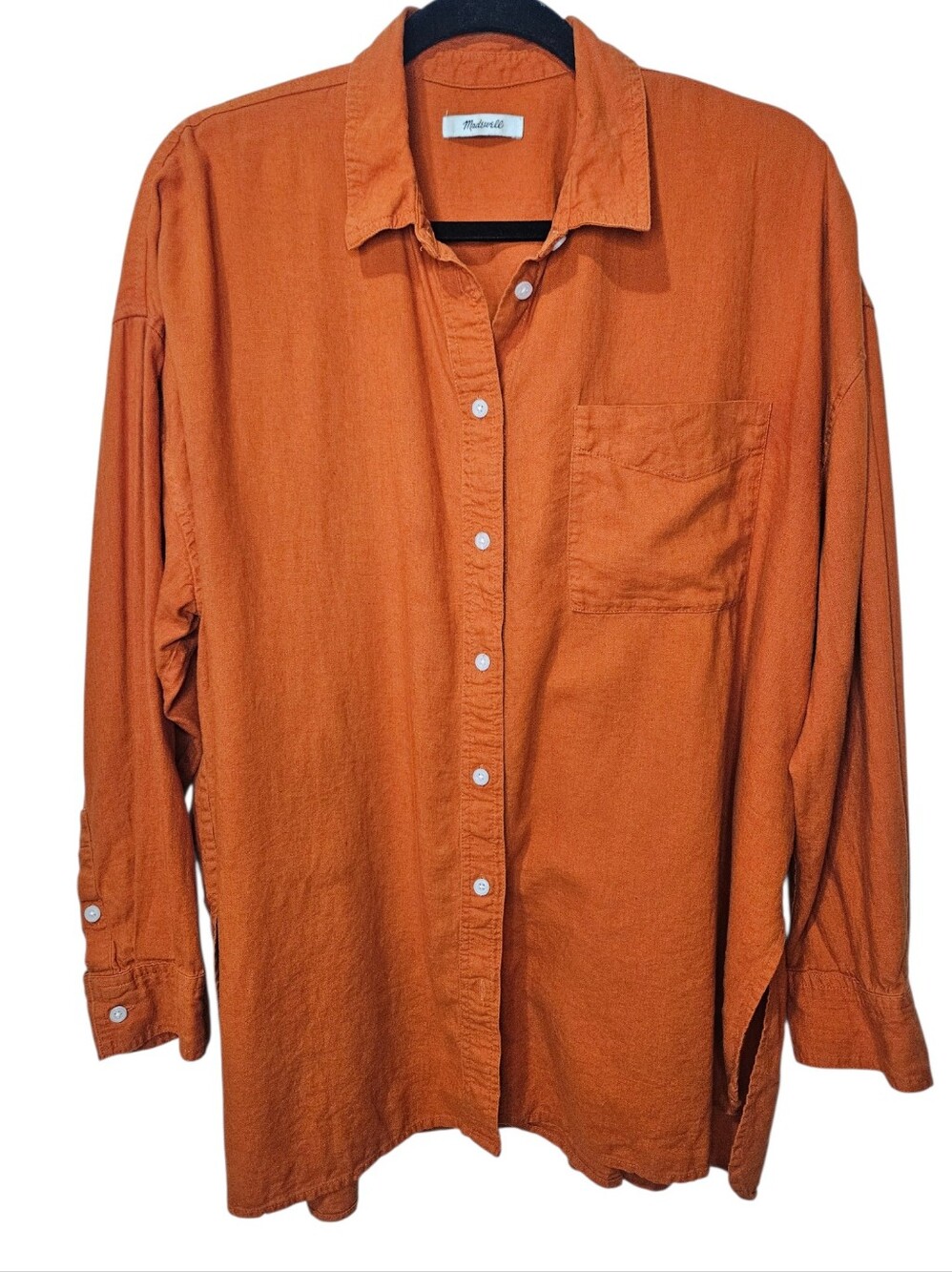 Madewell The Linen-Blend Oversized Shirt in burnt orange XL - Picture 3 of 15